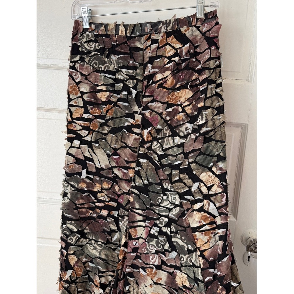 Vintage Y2K Mosaic Patchwork Maxi Skirt Asymmetrical Raw Hem Earth Tone Boho - Picture 4 of 13